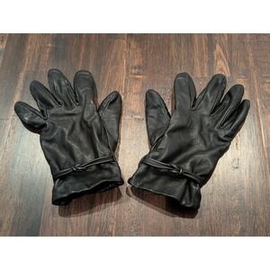 Vintage Aris Isotoner Leather Gloves Womens 8 Lined Fleece Elastic Wrist Knot